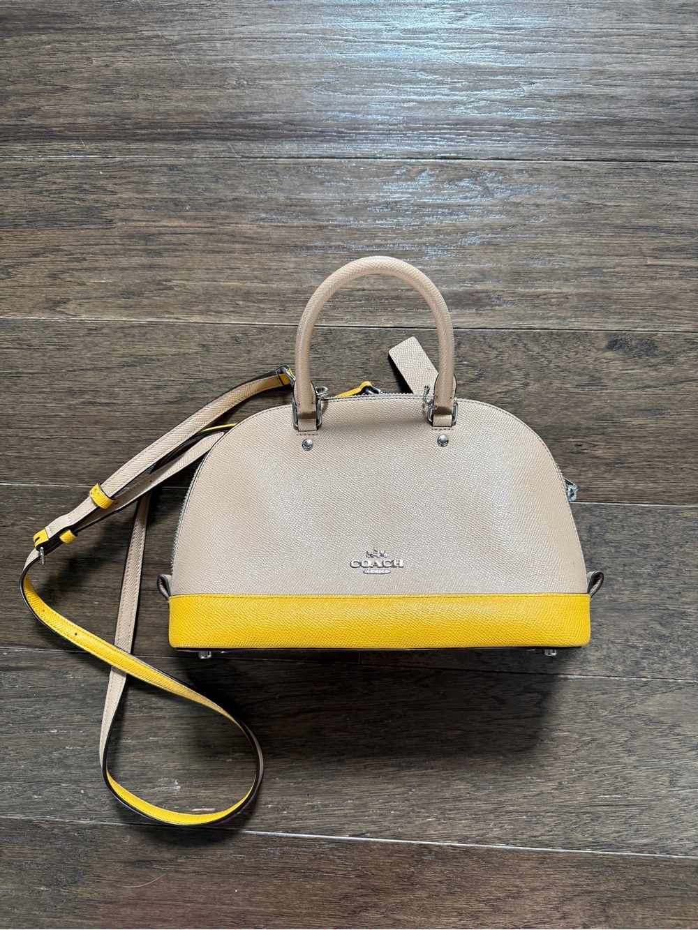 Coach Pebble Leather Dome Crossbody in Beige and Yellow
